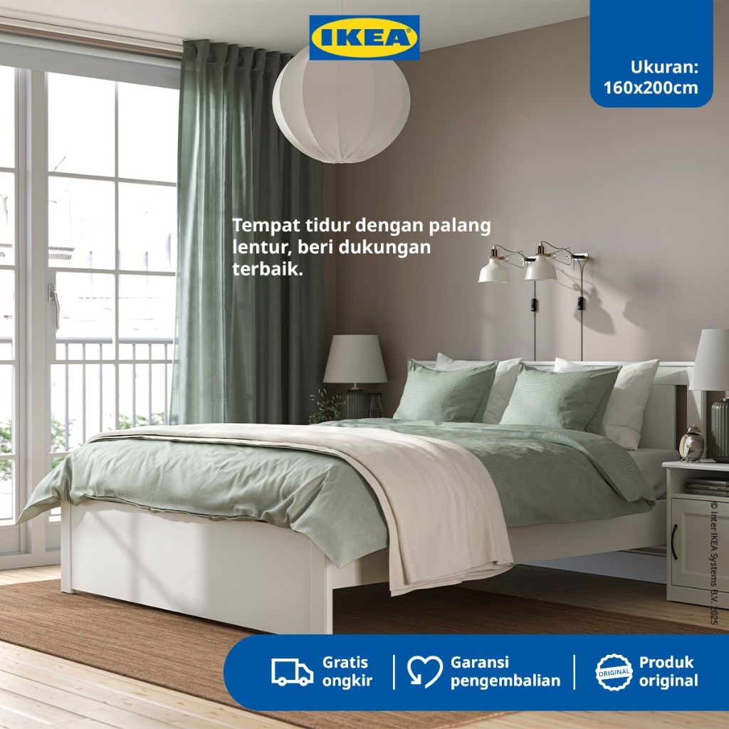 IKEA SONGESAND Rangka Tempat Tidur / Dipan dengan Palang Tengah LONSET Warna Putih 160x200cm