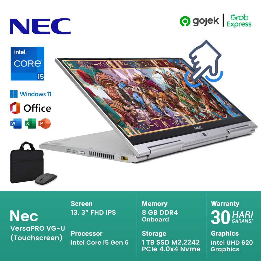 Laptop Nec VersaPro VG-U Touchscreen 2 in 1 Core I5 Gen 8 Ram 8gb Ssd 256gb | Bonus Tas Mouse