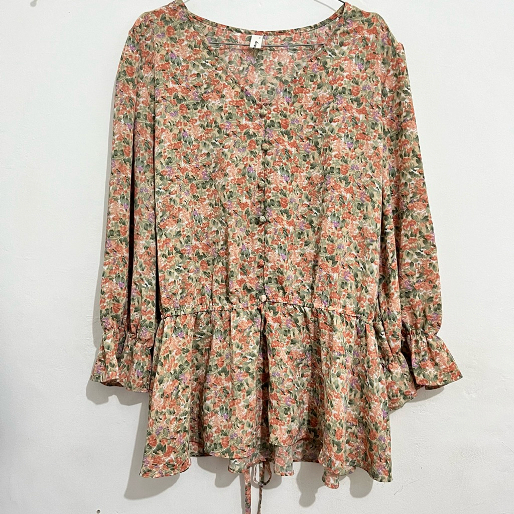 baju blouse wanita korean style bunga lengan balon