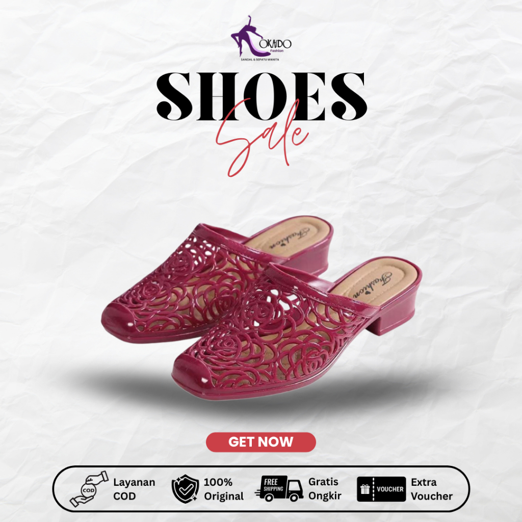 OKAIDO Sandal Mules Wanita Motif Bunga Kekinian Unik Mewah Untuk Pesta Acara Kausal Formal