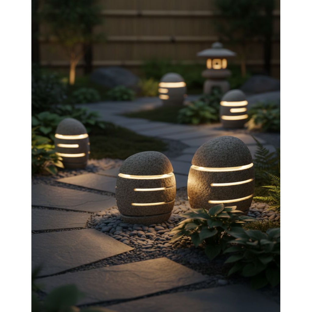 Lampu Taman Batu Kali T40 cm free packaging kayu