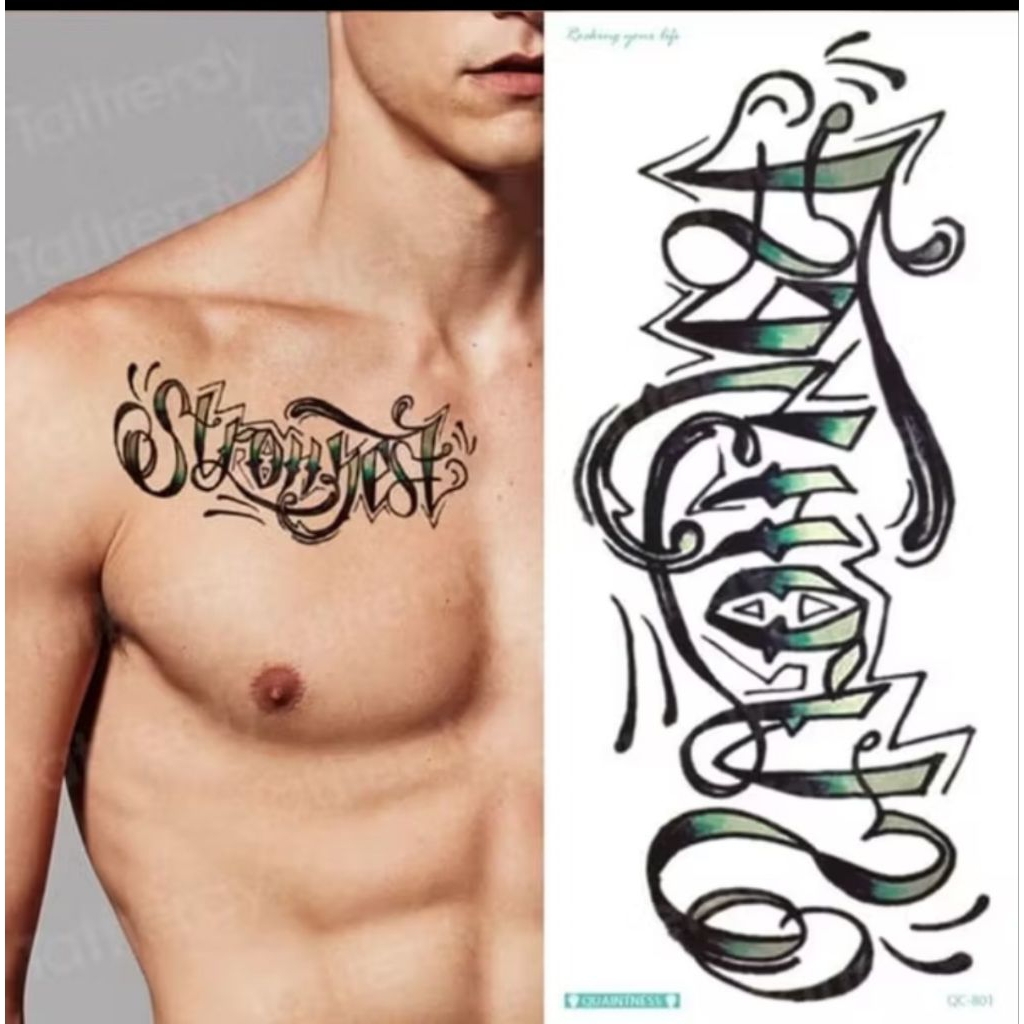 COD | tatto temporer QC 801 Tulisan hijau tatto temporary tatto tubuh tangan pinggang dan dada stick