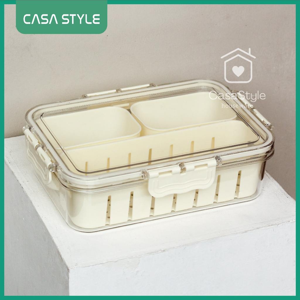 (CASA) Tempat Penyimpanan / Kotak Makanan Kulkas 3 Sekat / Food Container Freezer Kecil