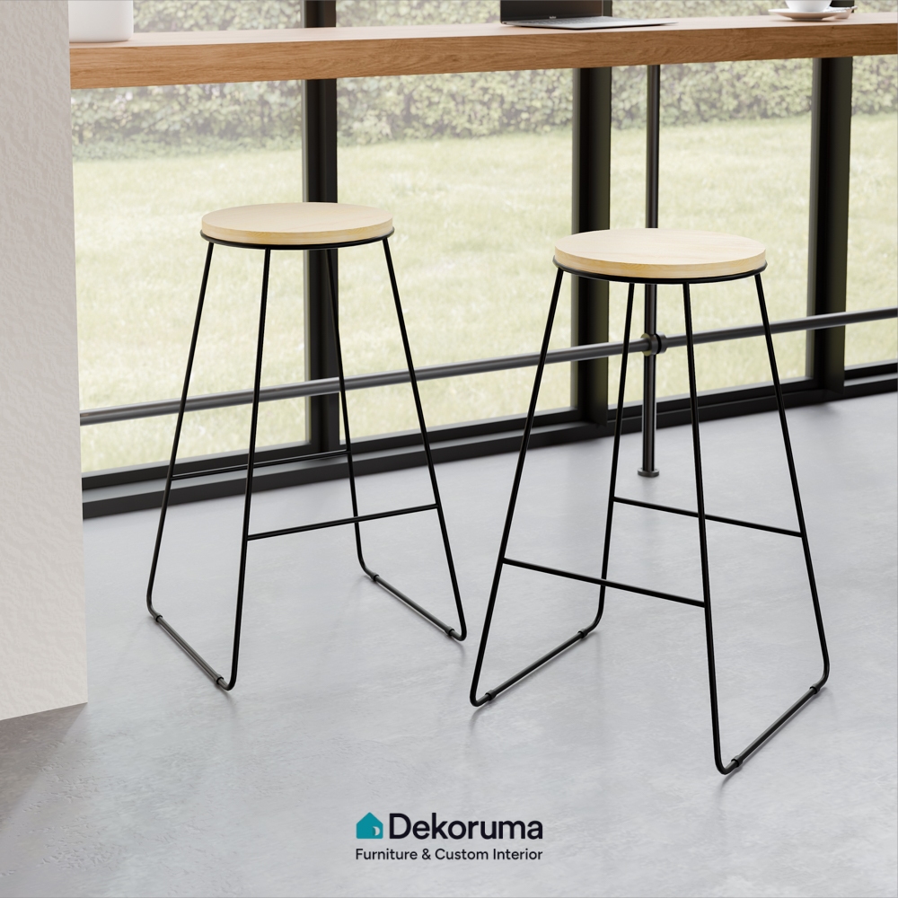 Dekoruma LEGNO Kursi Bar Kayu Minimalis / Bangku Tinggi Kayu / Bar Stool / Kursi Cafe - Cokelat Muda