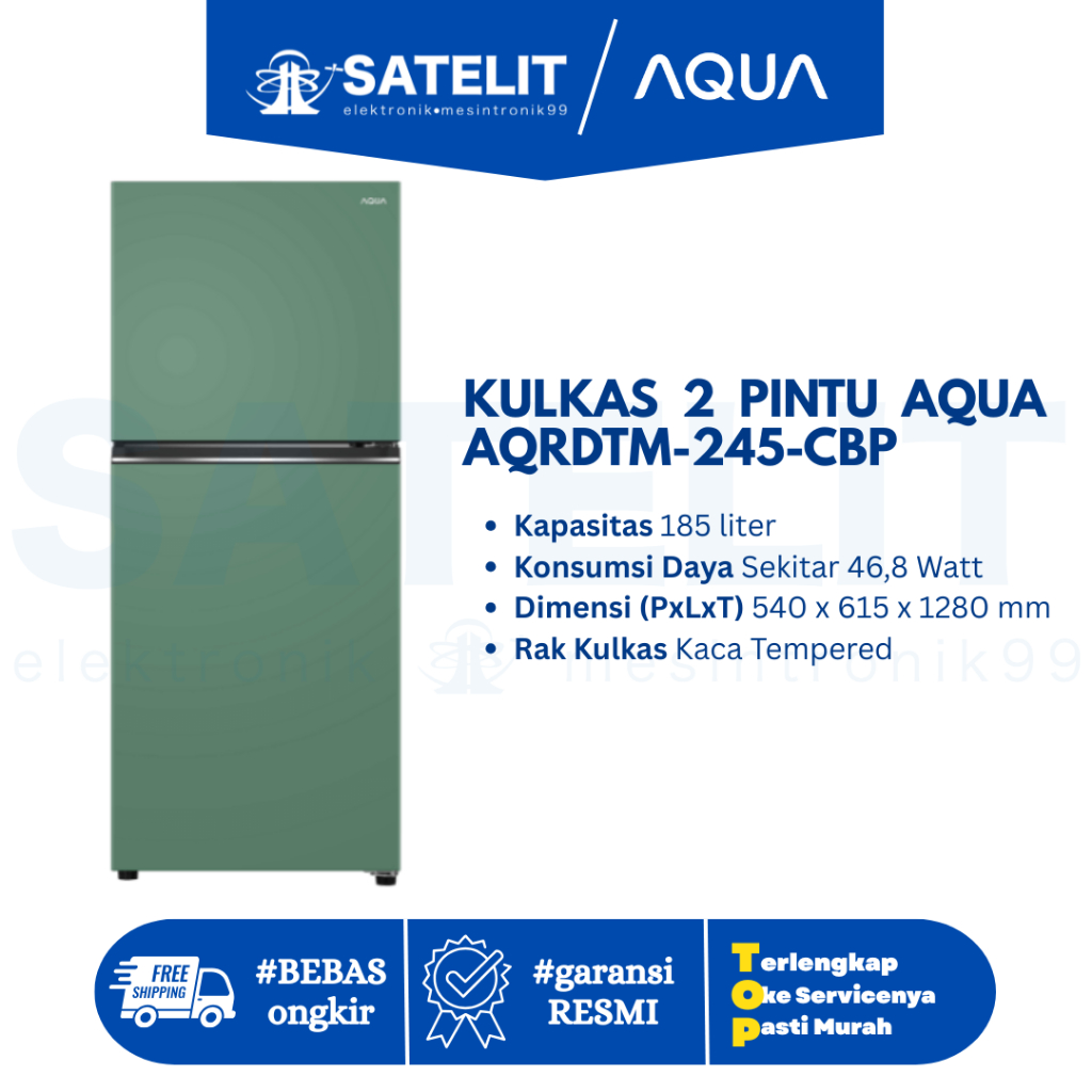 Kulkas 2 Pintu AQUA AQR-DTM245CBP (ME) | 220L – Low Watt, Jumbo Freezer, Garansi Resmi