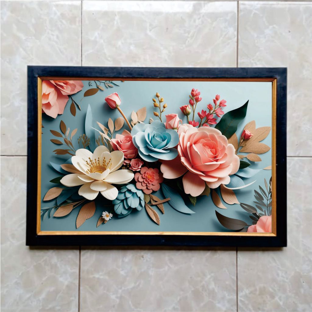 Hiasan Dinding cetak Gambar Bunga Indah plus Bingkai