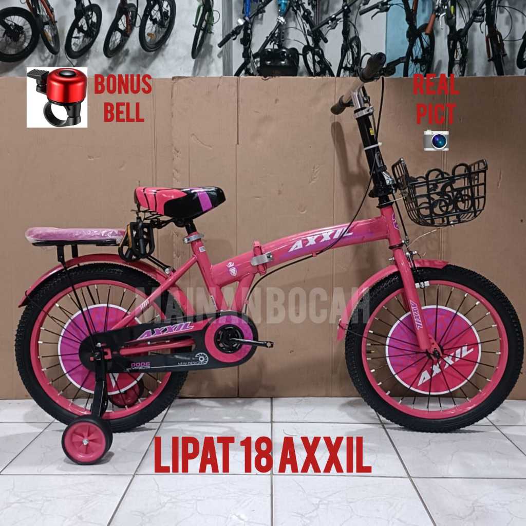 Sepeda Lipat Anak 18 Inch Axxil 616 Keranjang Besi Sepeda Anak Lipat Terbaru