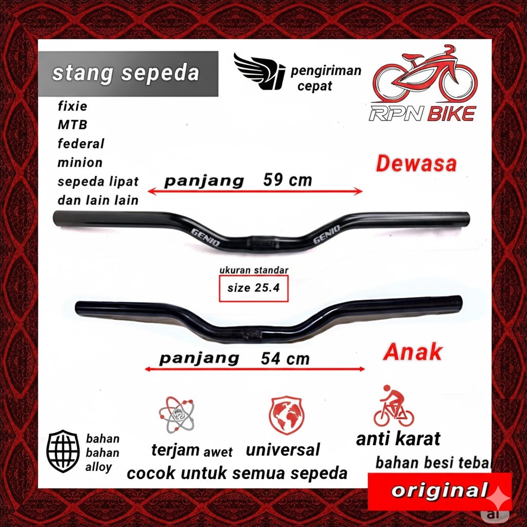 Stang MTB genio stang sepeda LIpat alloy genio / setang sepeda anak dan dewasa
