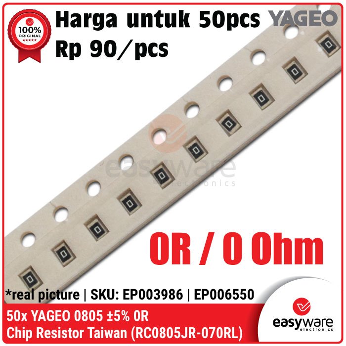 50pcs Resistor SMD 0805 YAGEO 5% 0R Chip Resistor 0 Ohm Resistor SMD