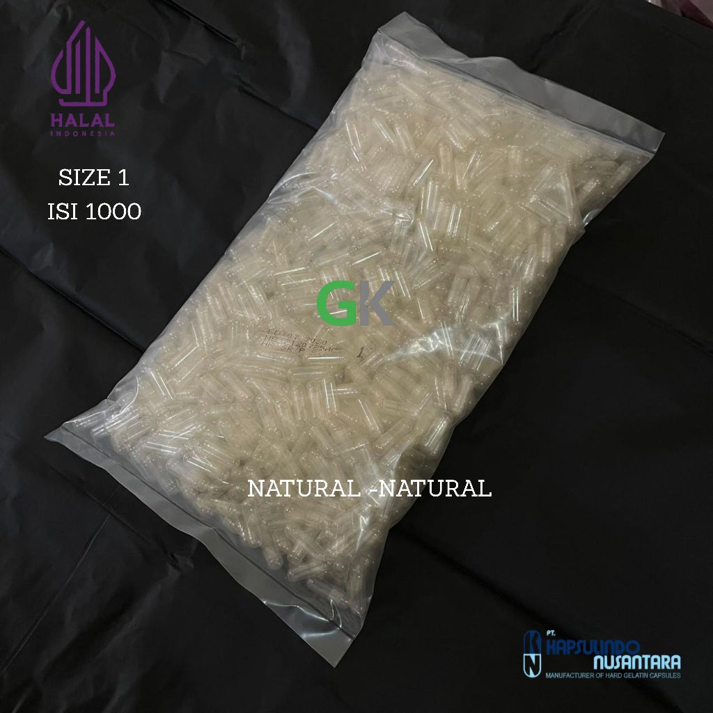 Cangkang Kapsul Kosong Natural Ukuran 1 / Kapsulindo Size No 1 / Kapsul Halal Food Grade isi 1000