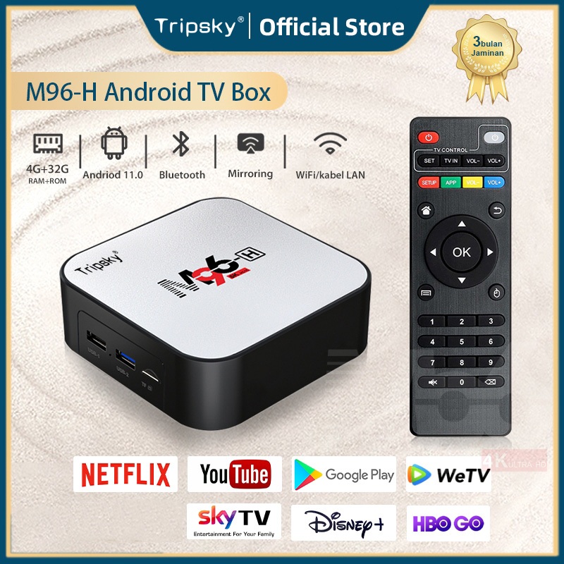 TRIPSKY ANDROID TV BOX M96-H 6K HD SMART TV BOX ANDROID 11.0 RAM 4G ROM 32G BLUETOOTH TV BOX ANDROID