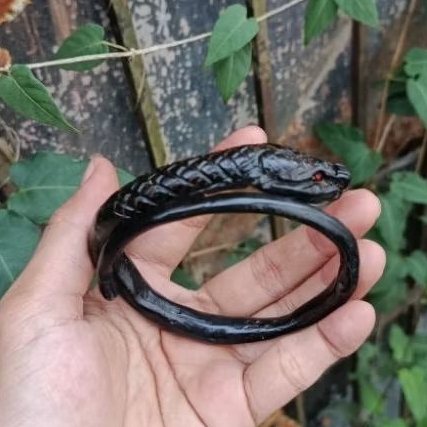 gelang akar bahar hitam ukir ular asli berkualitas