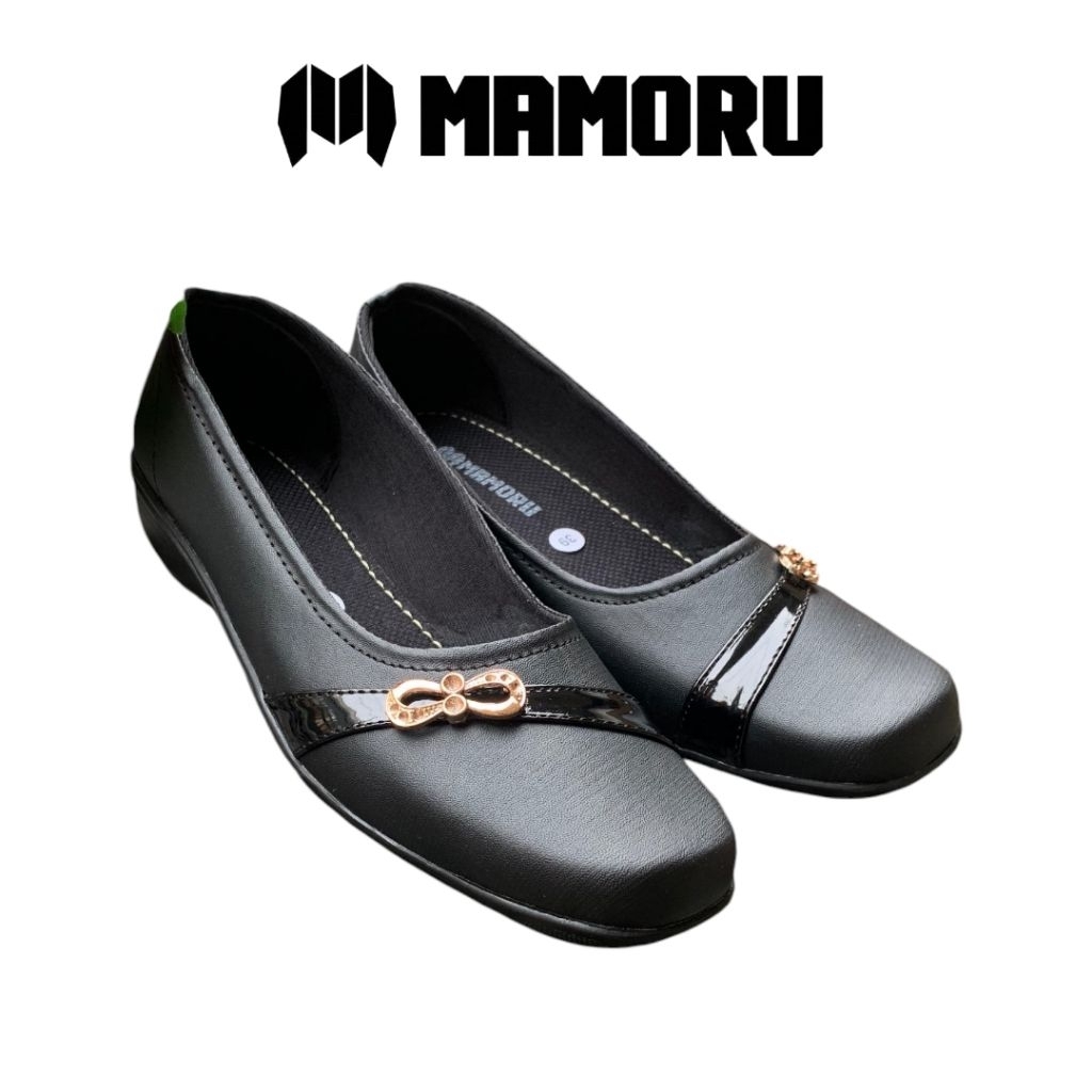 SEPATU PANTOFEL WANITA FORMAL HITAM KULIT FLAT SHOES NYAMAN EMPUK