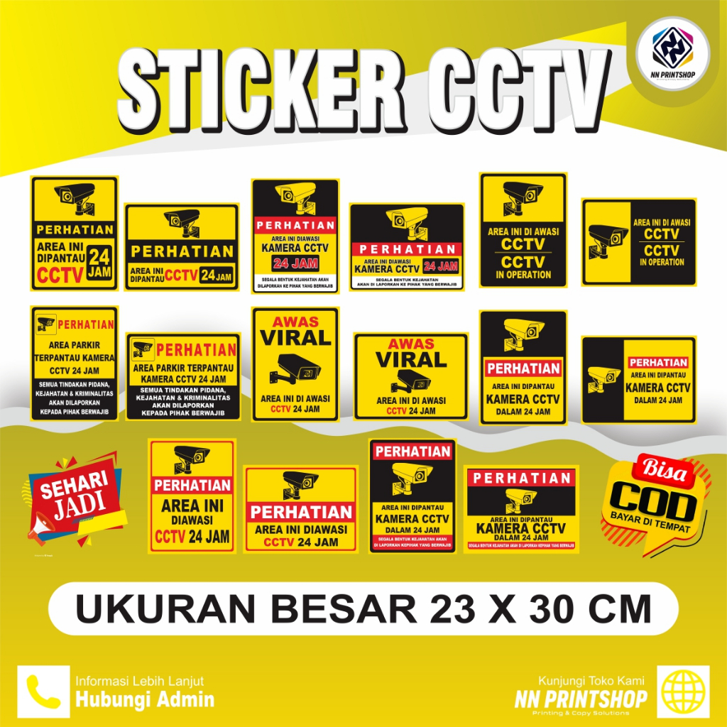 Stiker pengawasan CCTV, Stiker CCTV, Stiker Peringatan CCTV , Stiker Pantauan CCTV, Stiker CCTV
