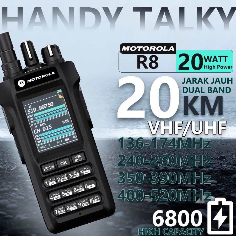 HT Motorola R8 Walkie Talkie High Power 20Watt UHF/VHF Radio Walkie talkie jarak jauh 20KM Handy Tal