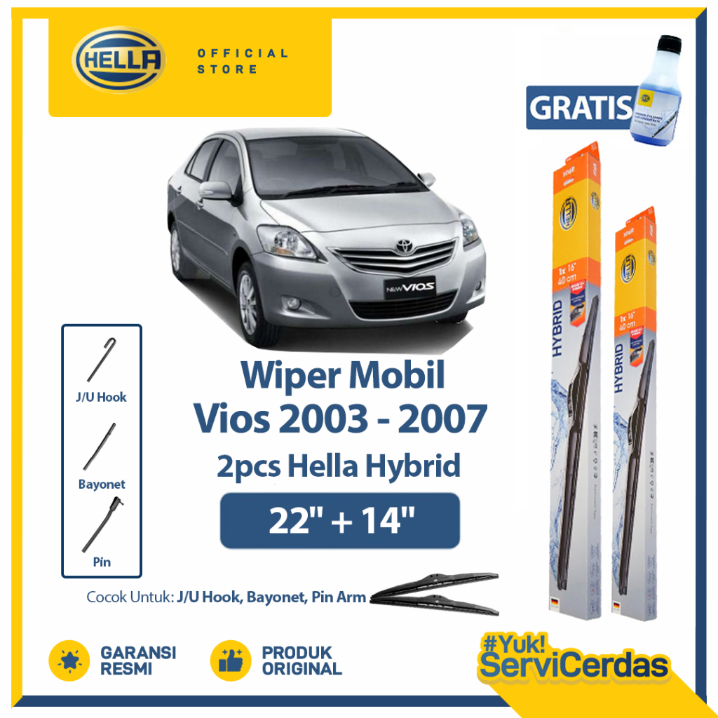 Wiper Mobil TOYOTA Vios 2003-2007 22” + 14” (2pcs) - HELLA Hybrid