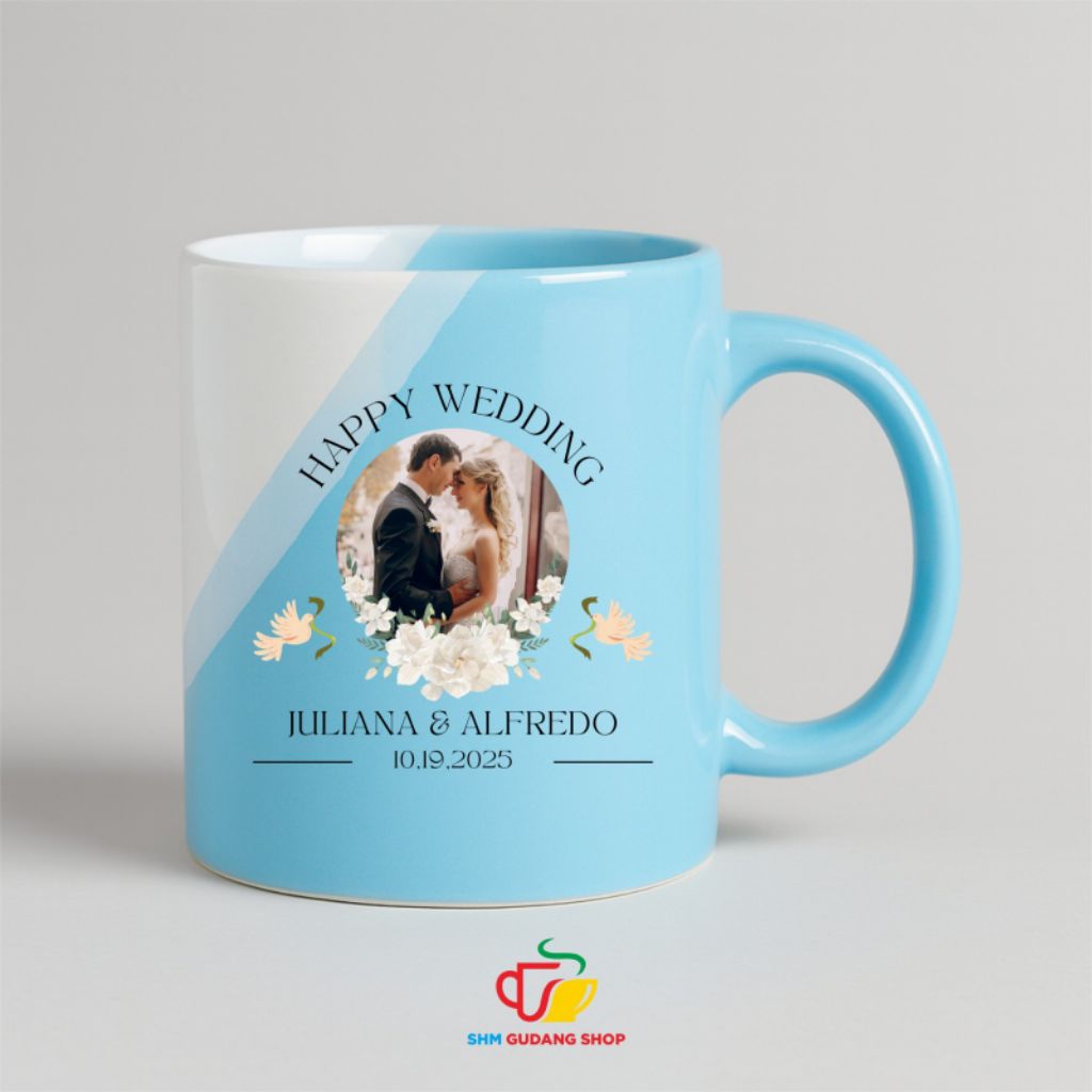 sovenir mug/gelas/cangkir custom foto acara pernikahan  free design