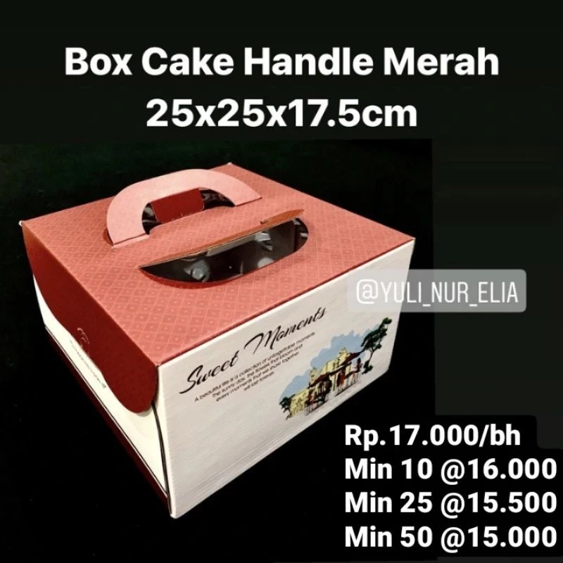 Box Cake Handle Merah 25x25x17.5cm