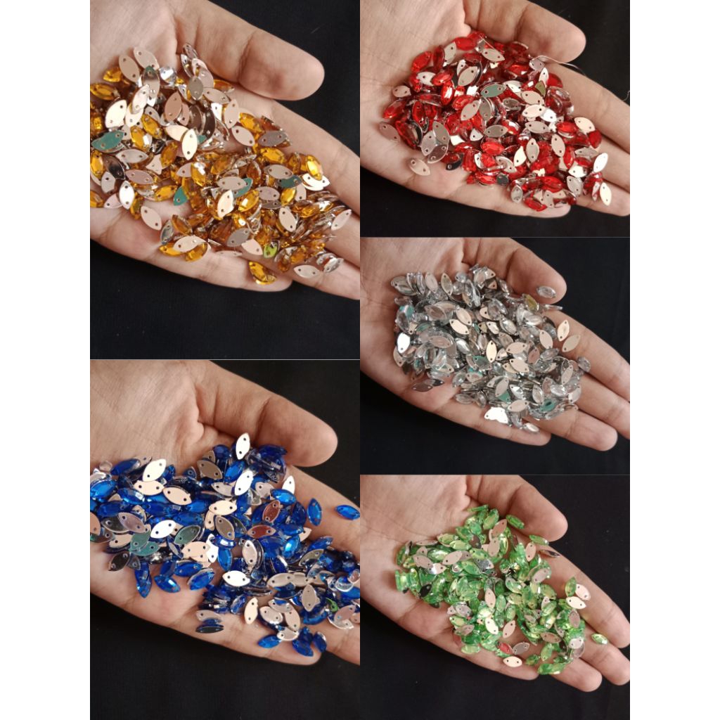 100 pcs Permata Kristal Jahit Sampan 5*10mm | Diamon Batu Jahit