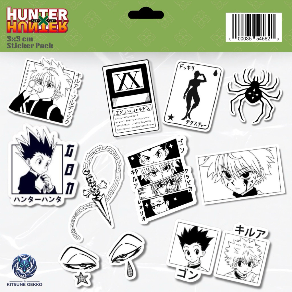 Sticker Anime HXH 3x3 cm – Hunter x Hunter Black White Sticker Pack Waterproof | Stiker Vinyl Anime 