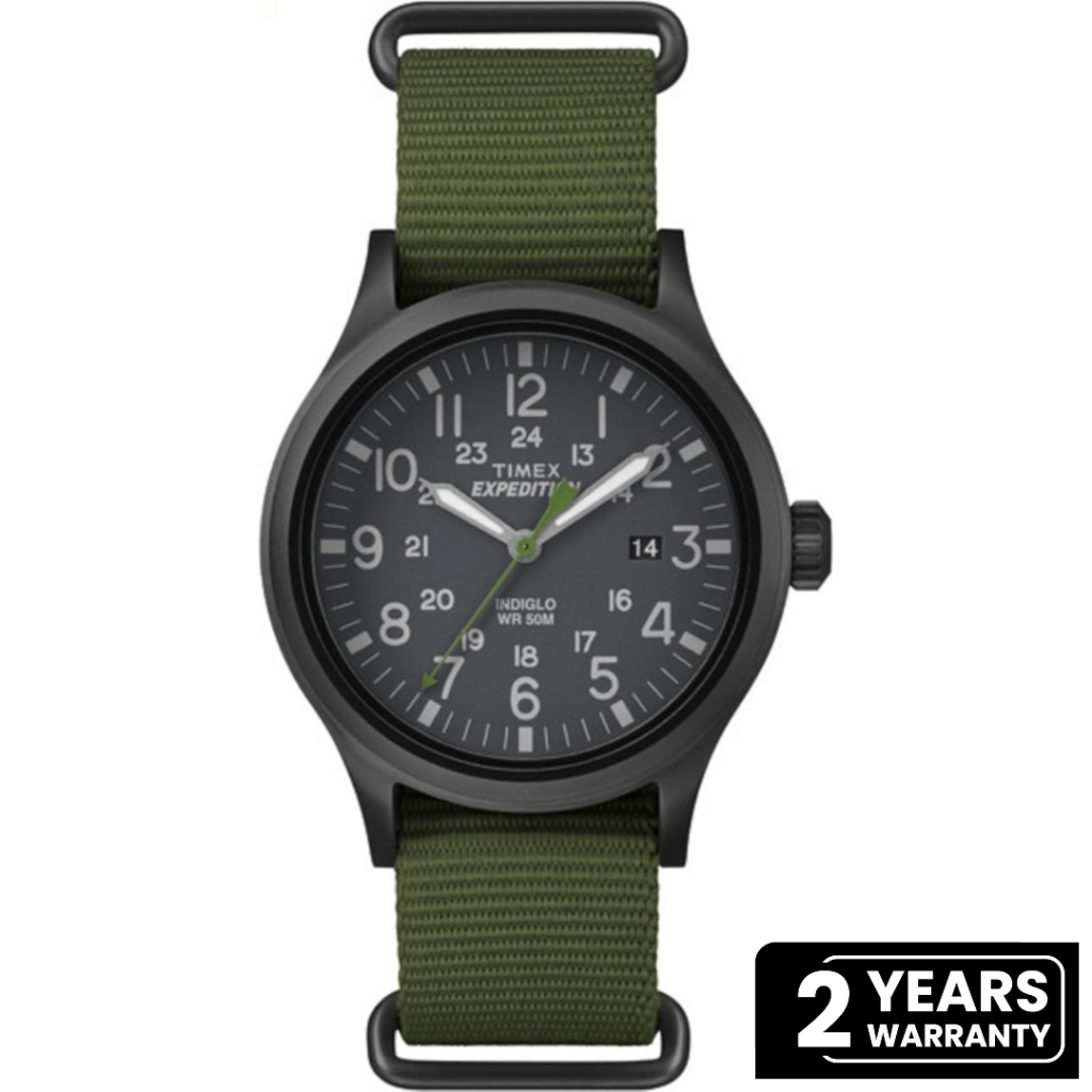 Jam Tangan Pria Timex Expedition Scout Indiglo Black Dial Green Nylon Strap TW4B04700TC Original