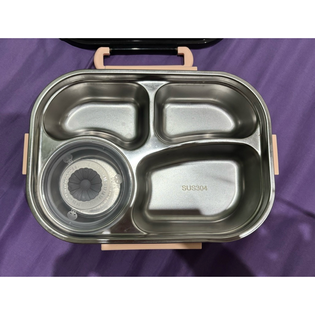 Lunch Box Pink 1500 ml - Kotak Makan Stainless Sus 304 - 4 Sekat dengan Tempat Sup