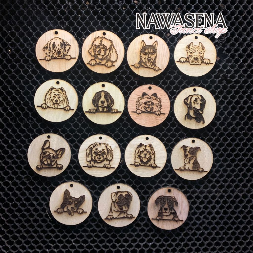 Keychain / Gantungan Kunci Grafir Anjing Berbagai Ras Bahan Kayu Plywood