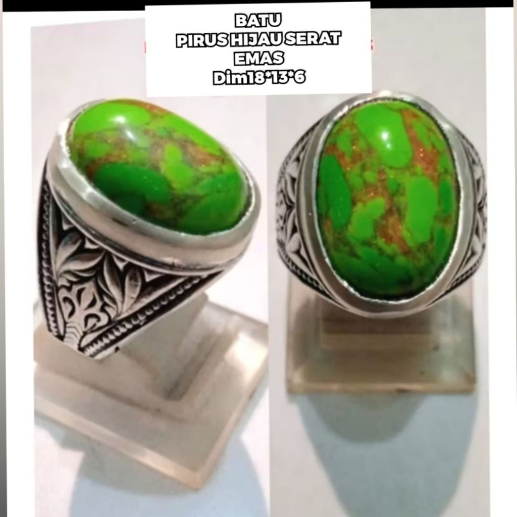 BATU CINCIN PIRUS HIJAU SERAT EMAS 052