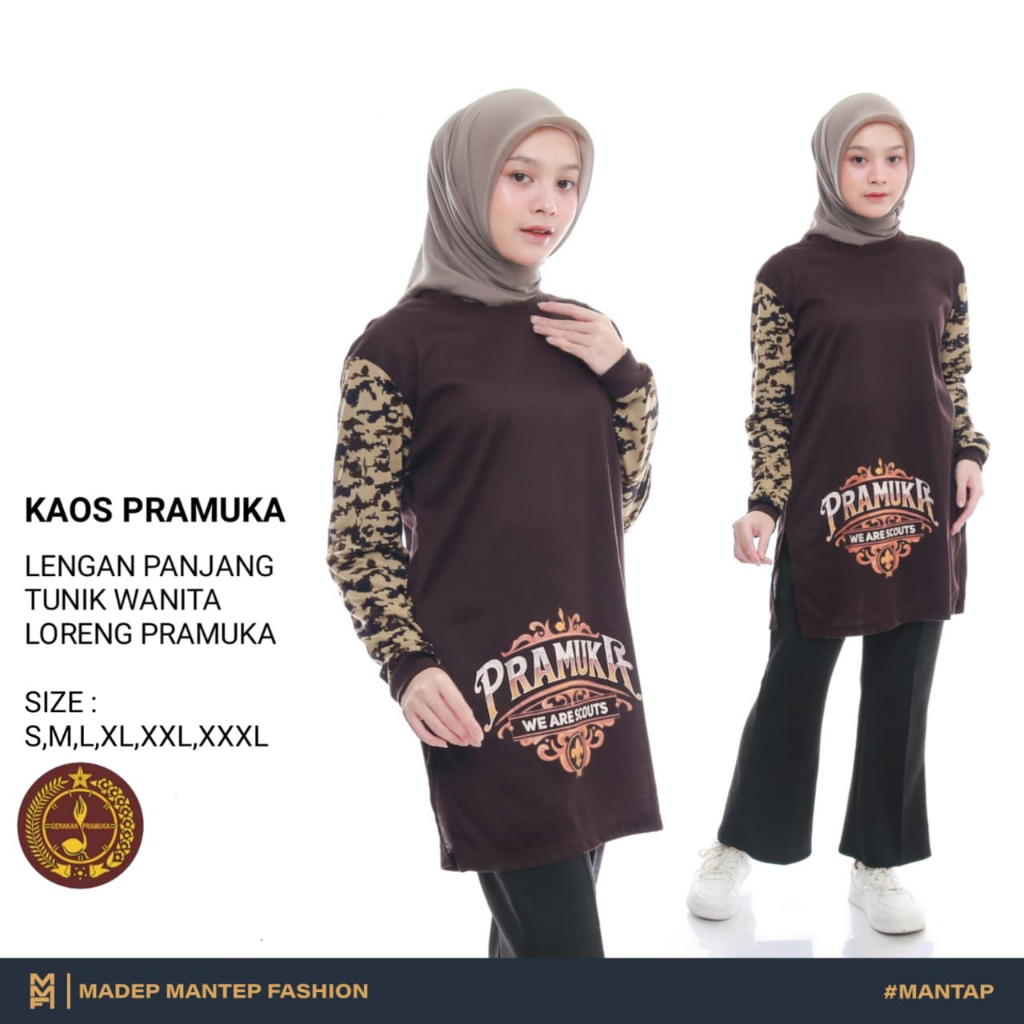 Kaos Pramuka Tunik Wanita Terbaru Kaos Pramuka Wanita Lengan Panjang Loreng Kegiatan Pramuka MMF