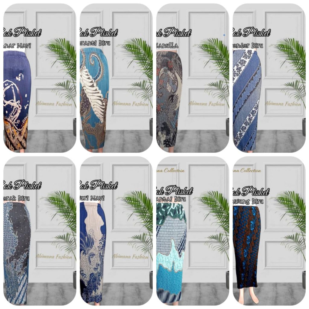 Terbaru rok plisket batik warna biru // navy // bawahan kebaya // wisuda // karnaval