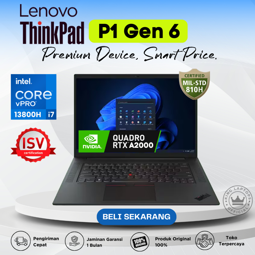 Lenovo ThinkPad P1 Gen 6 Workstation Core i7-13th RAM 64GB SSD 1TB Nvidia RTX 2000 8GB