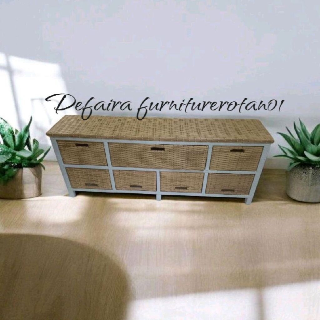 Lemari Rotan Sintetis 7 Laci Minimalis + Lemari Baju + Lemari TV - Furniture meja aesthetic
