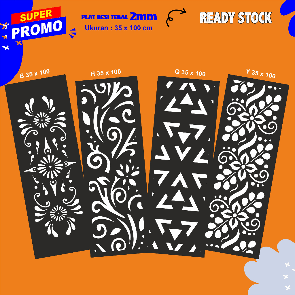 Laser Plat Pagar, Ornamen Pagar, Krawangan, Plat Cnc, Plat Cutting, Plat Laser Cutting,  35 x 100 cm