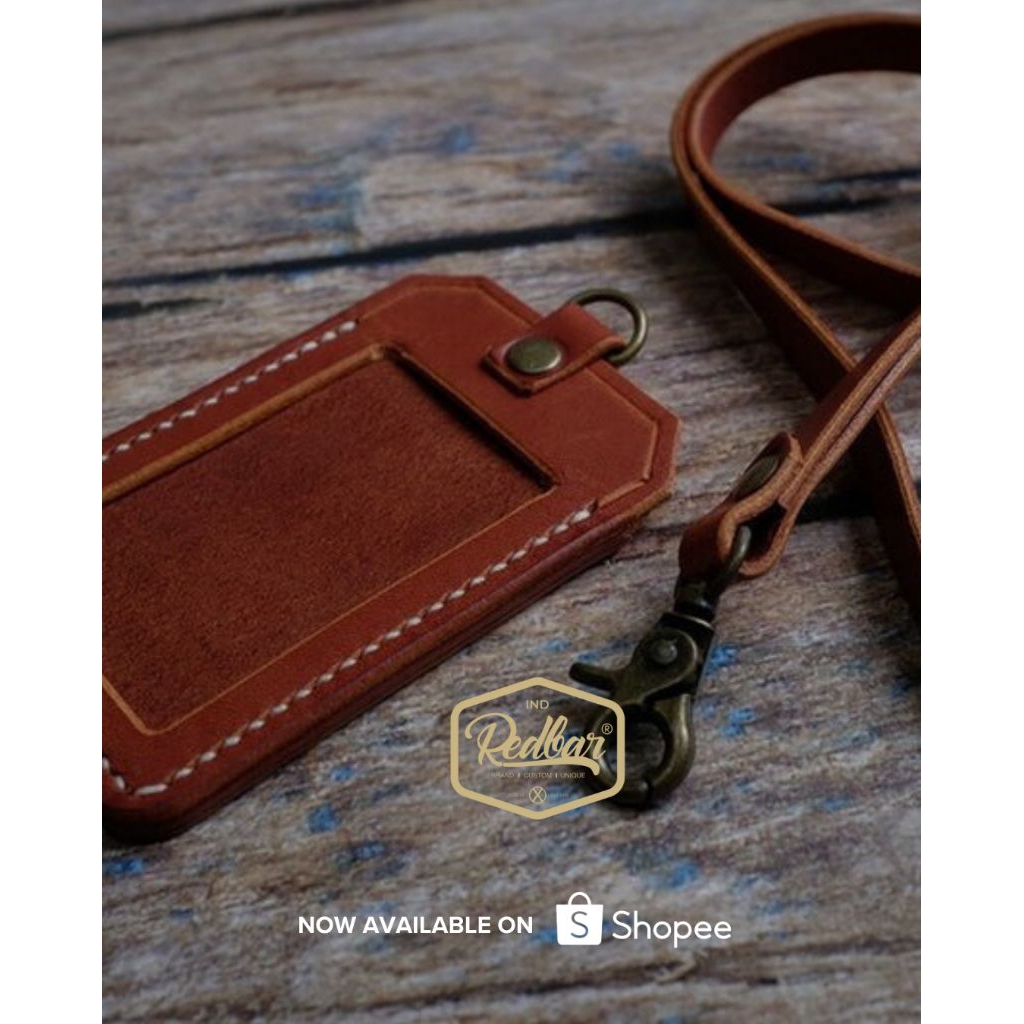 Sarung ID Card Holder Kulit Logo Custom Grafir GRATIS Tali Lanyard