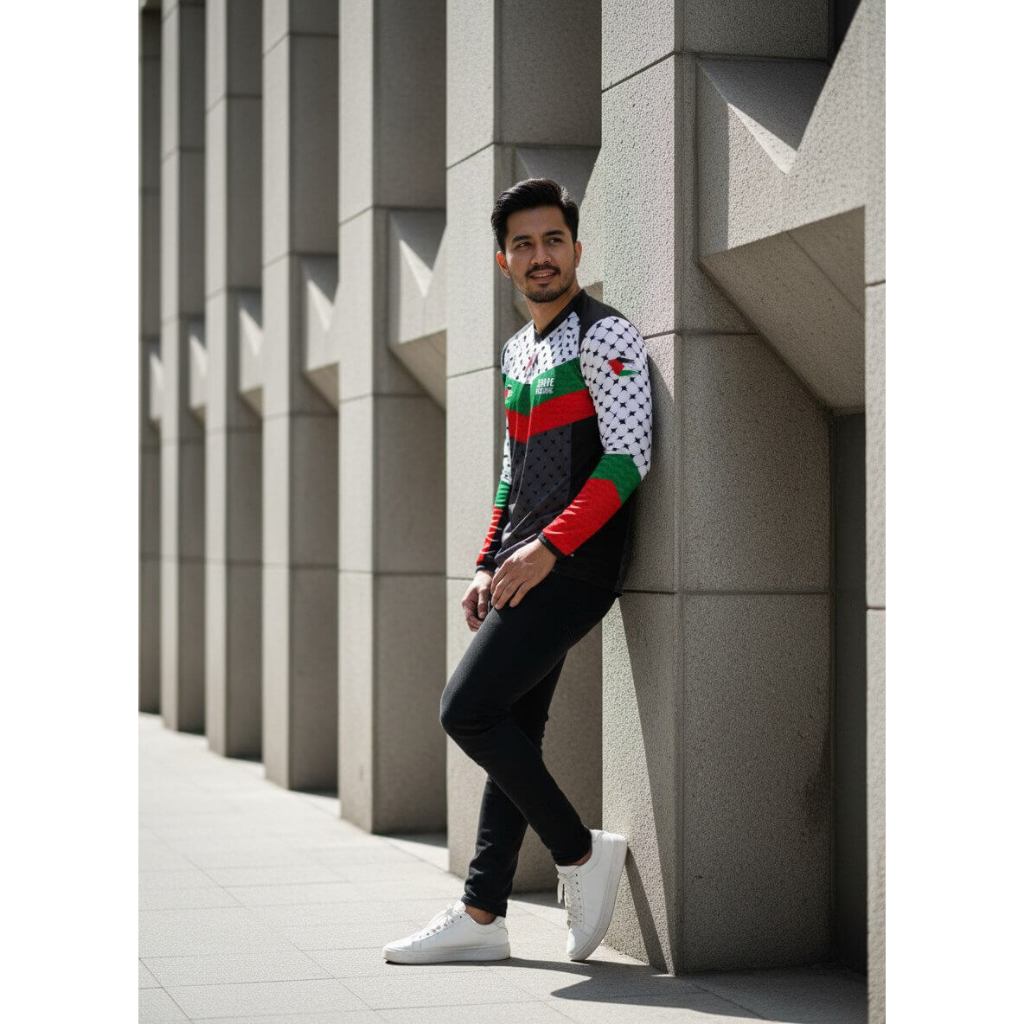 Jersey Palestina White Black – Kaos Bola/Futsal Premium Adem & Nyaman