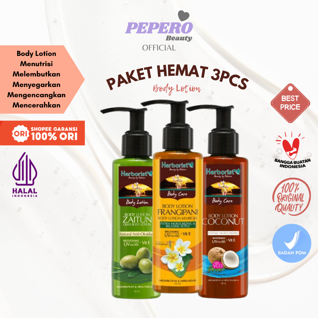 [PAKET 3PCS] HERBORIST Body Lotion - Zaitun | Coconut | Frangipani Whitening UV Filter Herborist 145