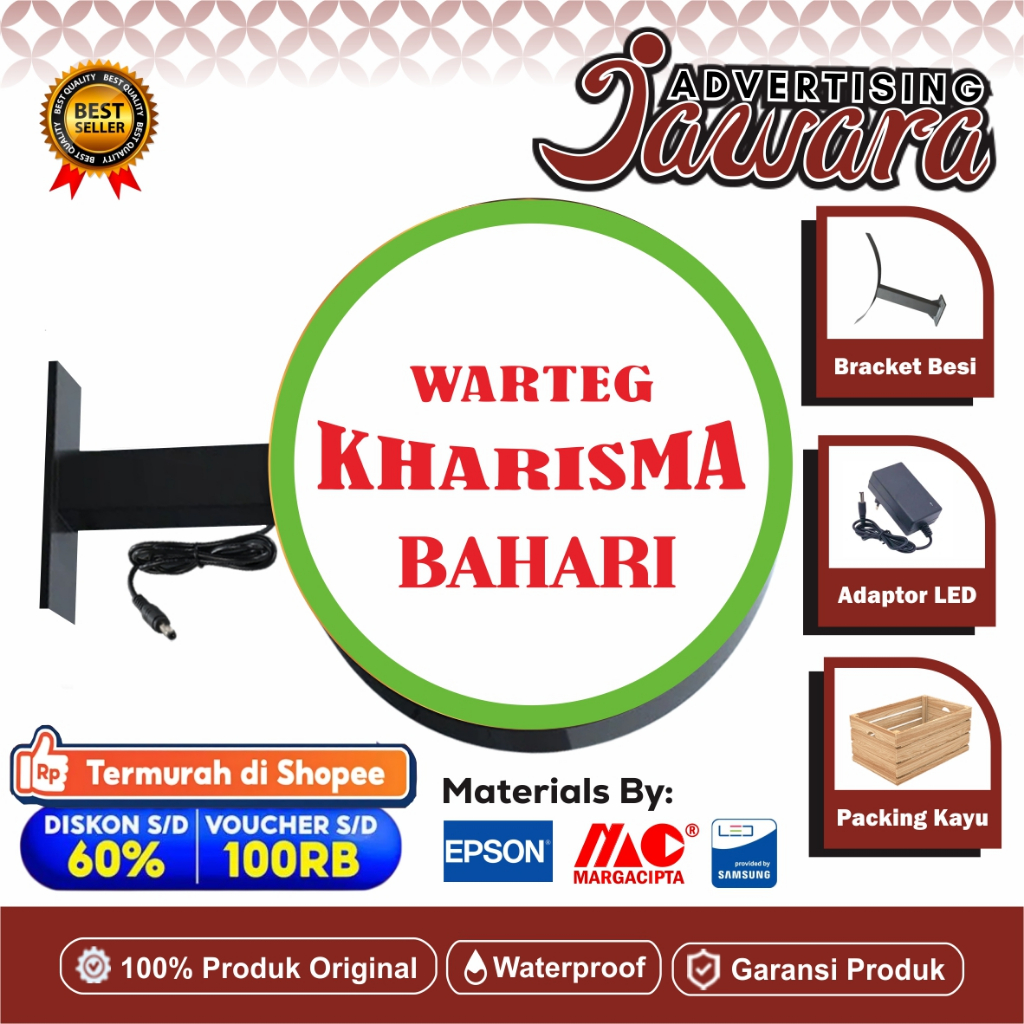 Neon Box Bulat 2 Sisi Include Bracket | Neon Box Akrilik Siap Pasang