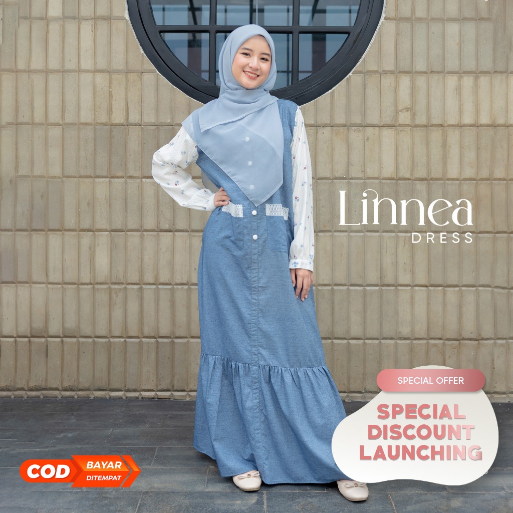 JILBRAVE Linnea Dress Dress Cotton Muslimah Basic Daily Wear Motif Bunga Casual