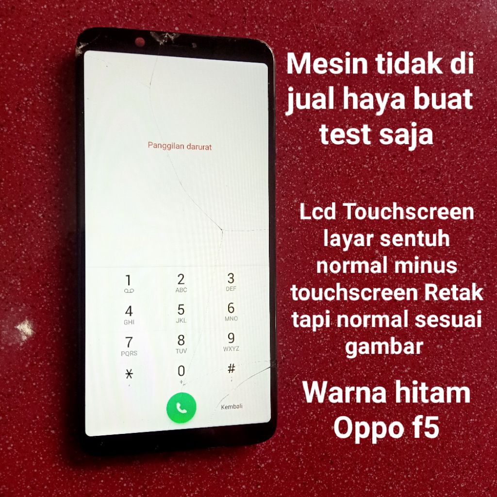 Lcd Touchscreen minus retak Oppo f5 bekas Copotan tapi normal sesuai gambar ( MESIN & KOMPONEN TIDAK