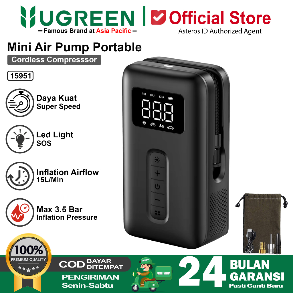 UGREEN Pompa Ban Mobil, Sepeda, Bola, Air Pump Inflator Electric Portable Multifungsi