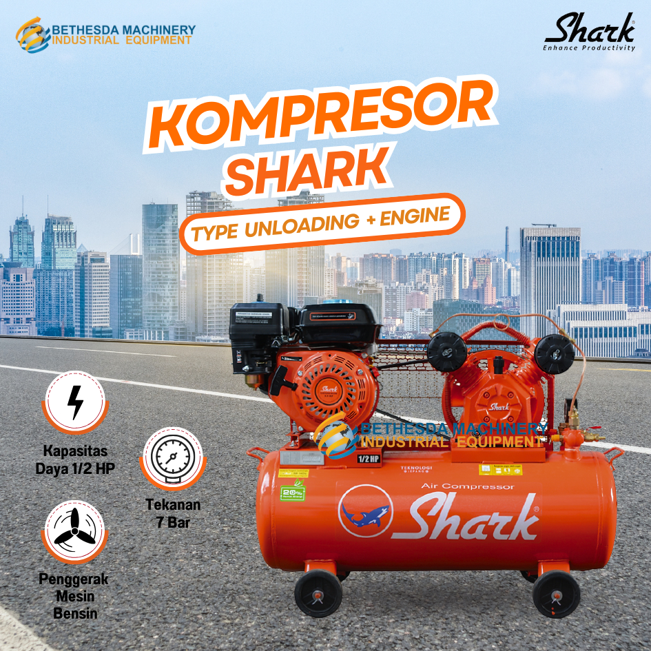Shark Kompresor Bensin 1/2 Hp / 0.5 pk air compressor Shark JVUE – 5112 5.5Hp SE 162S 7 Bar