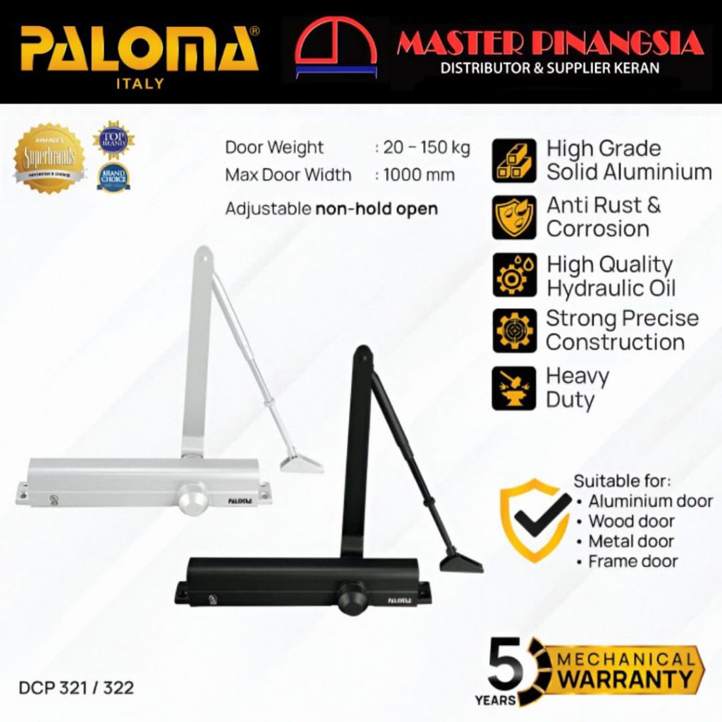 PALOMA Door Closer Penutup Penahan Pintu Rumah Otomatis Non Hold Open Hydraulic Hidrolik Silver Hita
