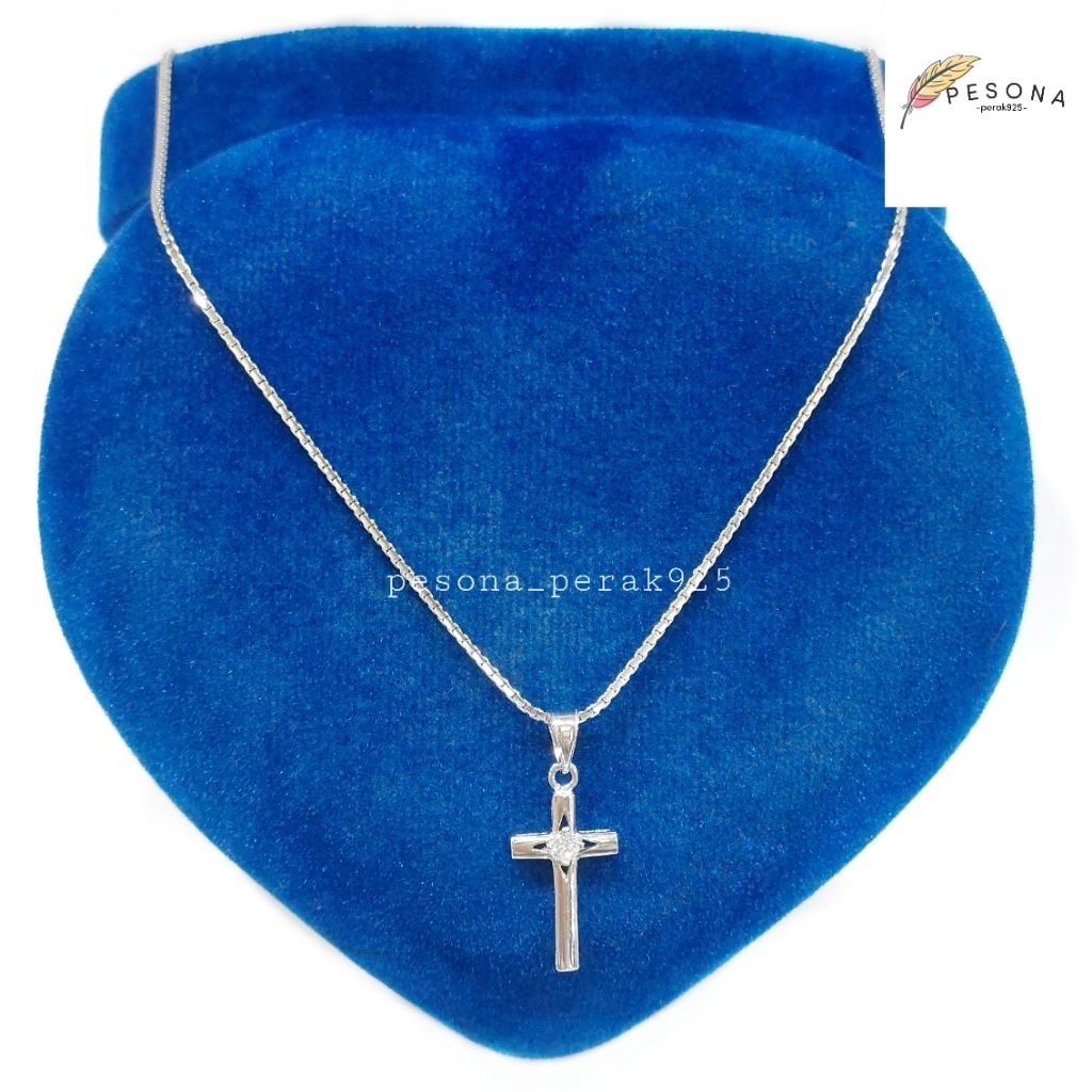 Set Kalung Pria/Wanita Perak Asli Silver 925 Lapis Emas Putih - Model Kalung kasandra italy dengan L
