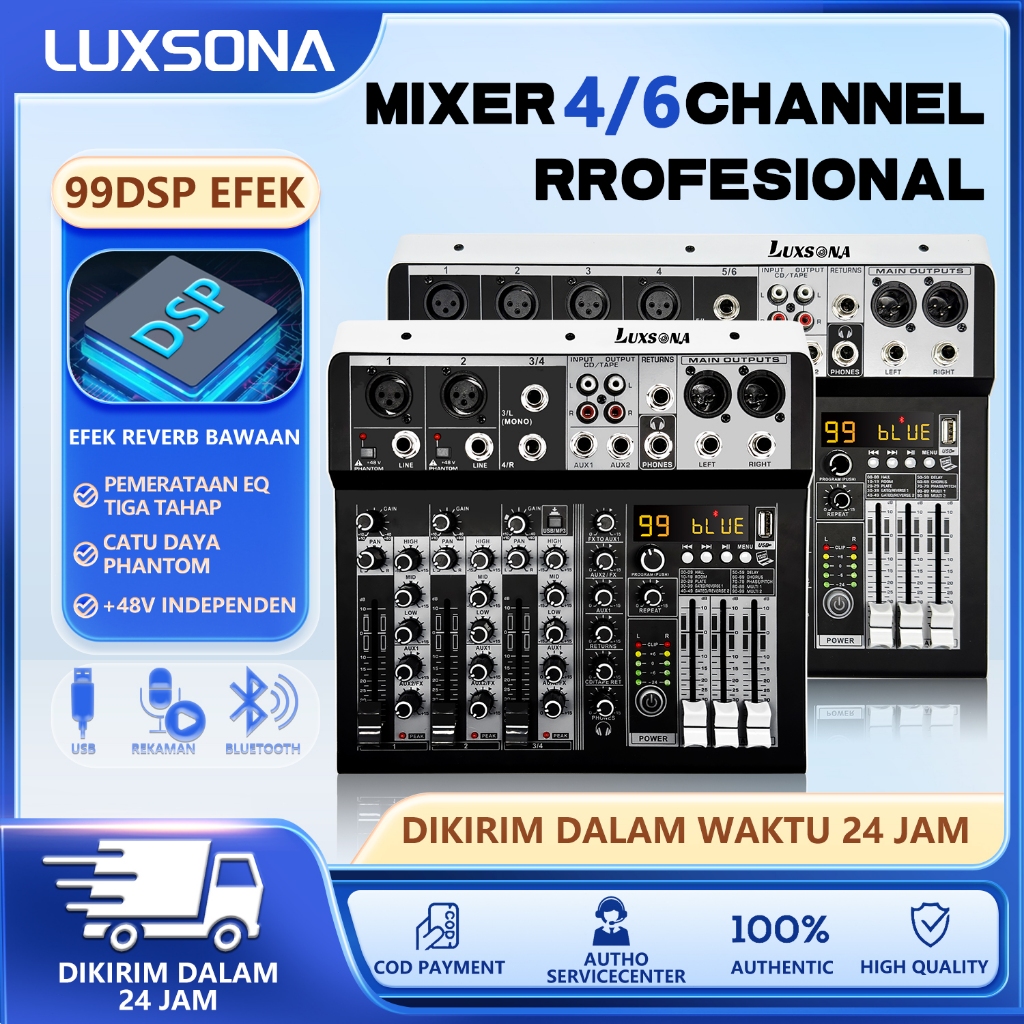 4/6 channel mixer audio profesional/99DSP mixer suara/misker audio 6 saluran murah/mixer digital/blu