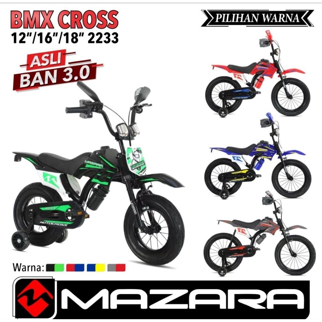 Sepeda Anak Laki BMX Mazara 2233 2255 Clarion 9925 9926 12 16 18 inch Edisi Motor Cross