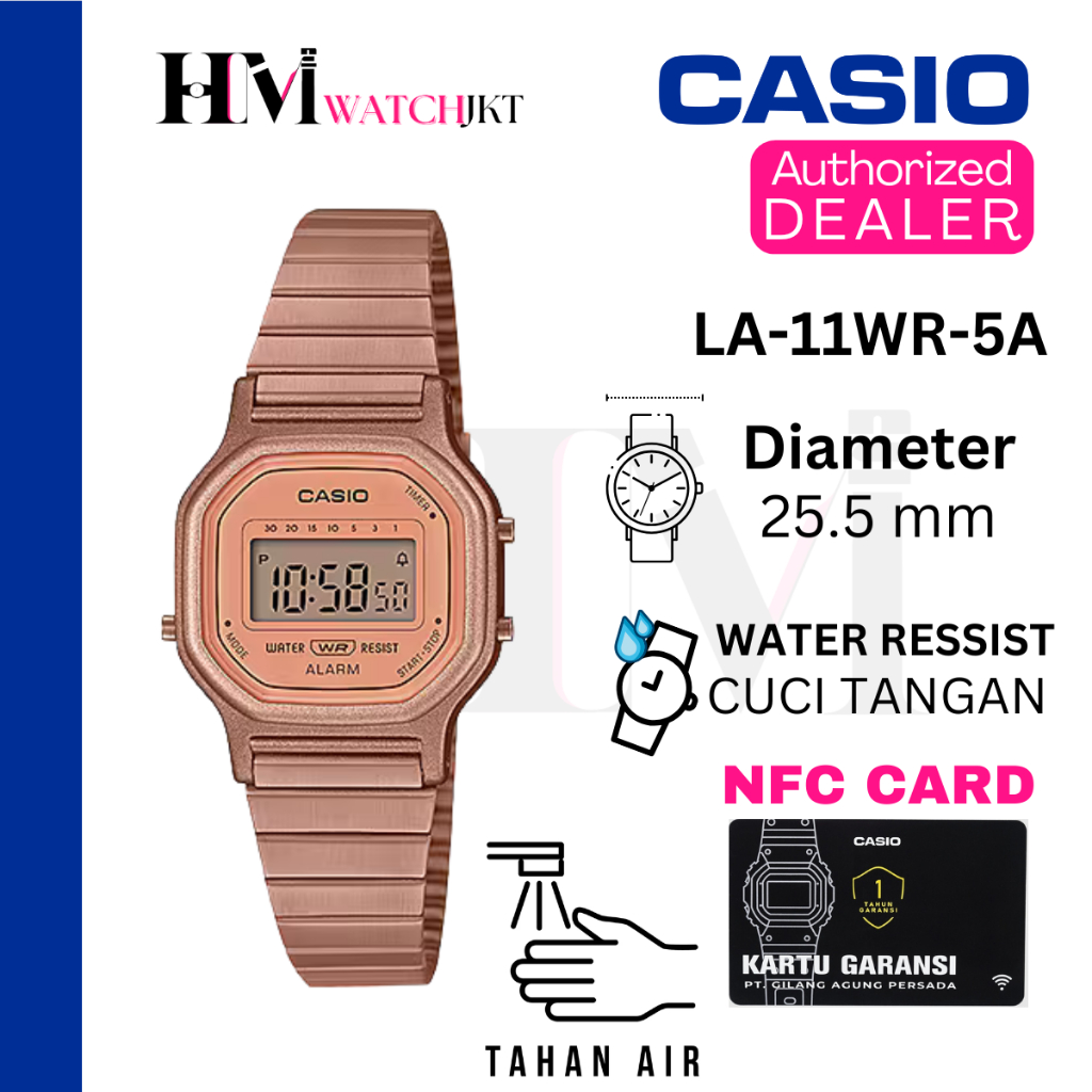 CASIO LA-11WR-5ADF Jam Tangan Wanita Original Digital Vintage Antiair LA-11WR-5A LA-11