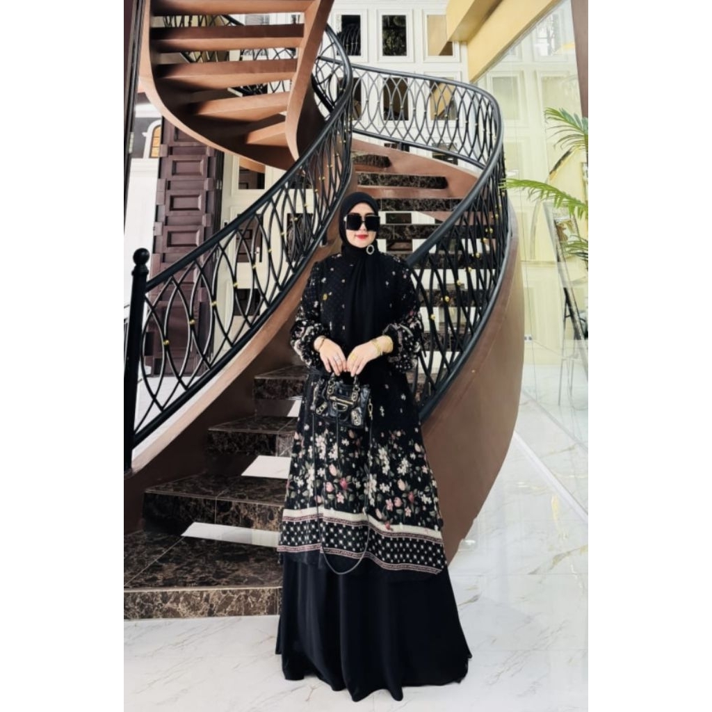 Amna black set gamis Melayu