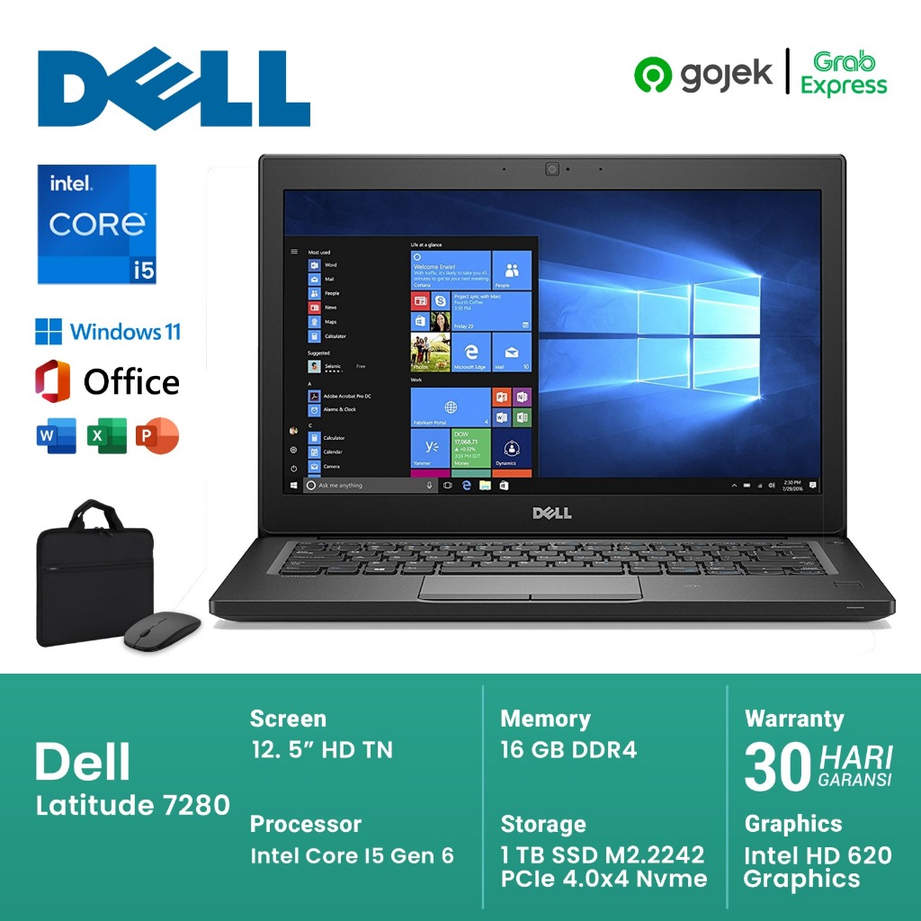 Dell Latitude 7280 Core I5 Gen 6 | Dell 7280 Core I5 Gen 7 | Ram 8gb Ssd 256gb | Tas & Mouse Wireles