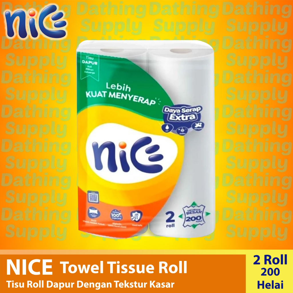 Tissue NICE Kitchen Towel Roll Embossed Isi 2 Roll 200 Helai - 1 Ply / Tisu Dapur Penyerap Minyak