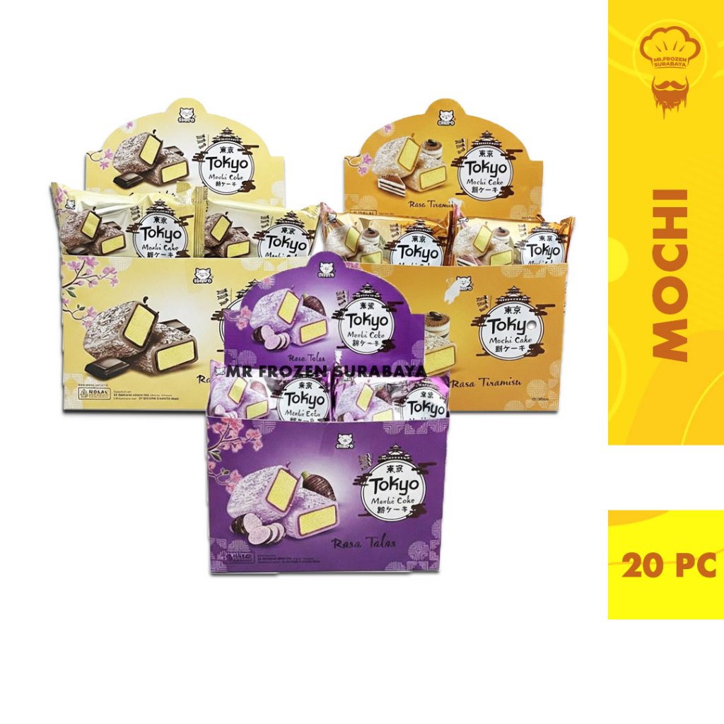 [1 BOX] Tokyo Mochi Cake Lembut Rasa Tiramisu Cokelat Kue Mochi Lembut Kenyal Isi Cake Tabur Kelapa 